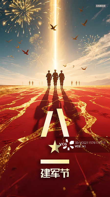 【AI数字艺术】建军节竖版海报模板图片素材