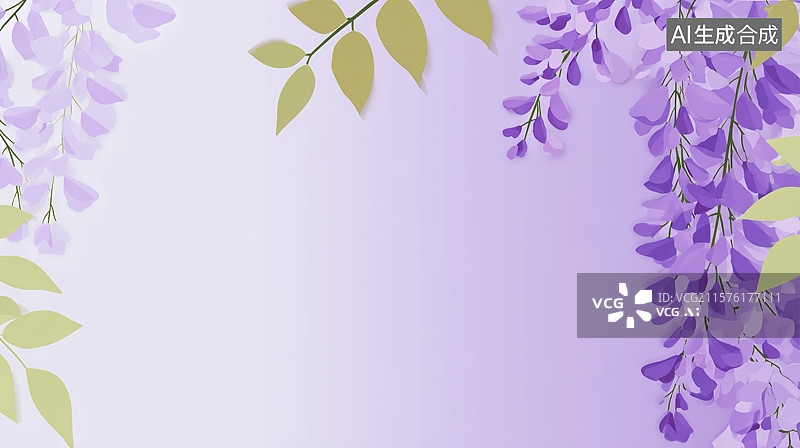 【AI数字艺术】春天紫藤花边框装饰右侧居上紫色背景图片素材