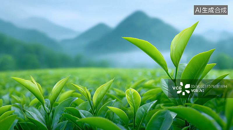 【AI数字艺术】茶园风景清新插画图片素材