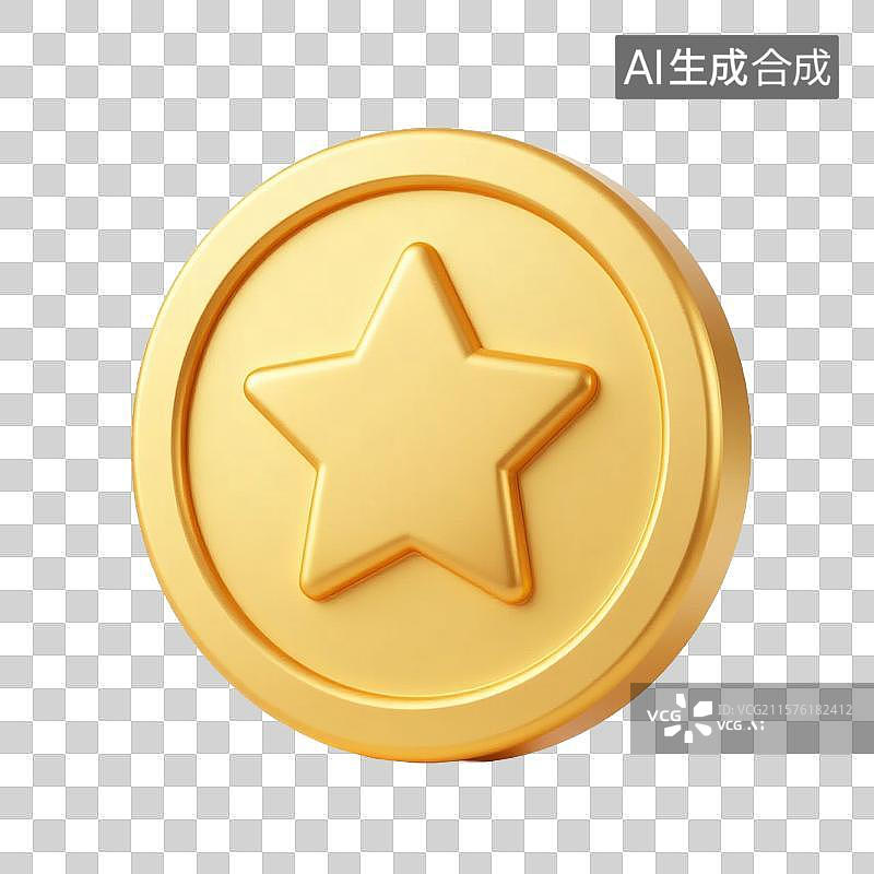 【AI数字艺术】3D金色金币五星图标图片素材