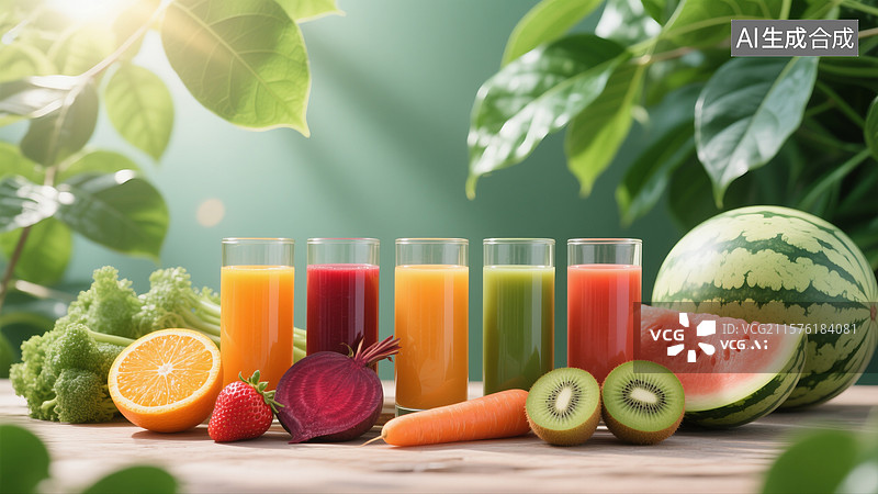 【AI数字艺术】营养丰富的鲜榨果蔬汁图片素材
