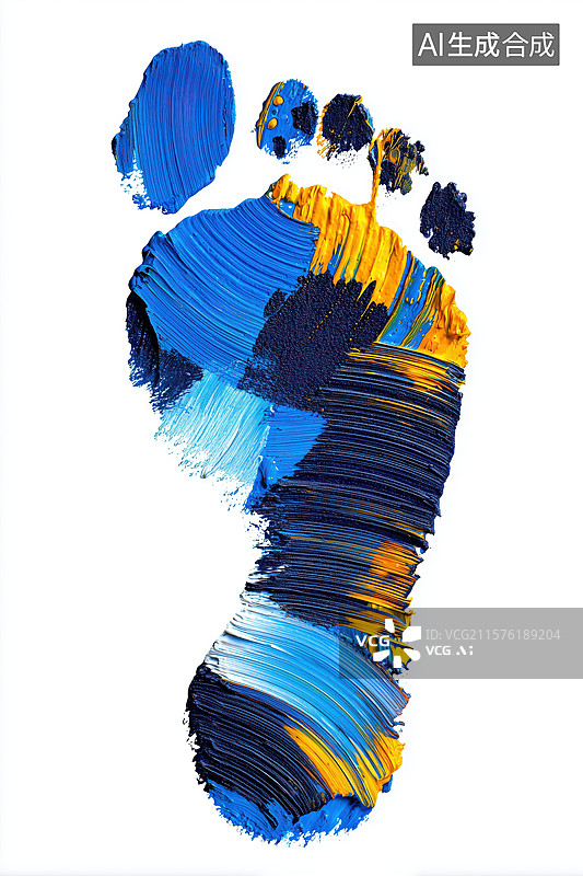 【AI数字艺术】白背景彩色油画人类脚印手绘足迹厚涂插画图片素材