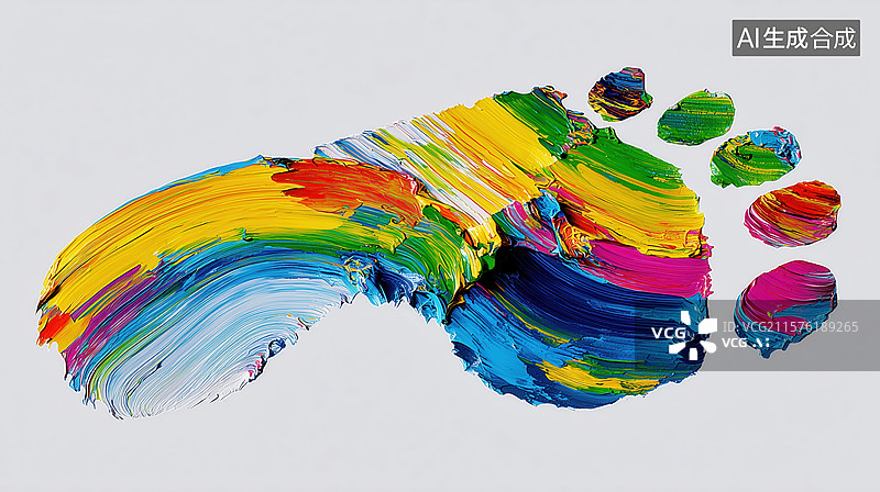 【AI数字艺术】白背景彩色油画人类脚印手绘足迹厚涂插画图片素材