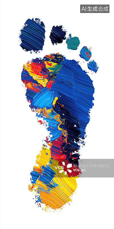 【AI数字艺术】白背景彩色油画人类脚印手绘足迹厚涂插画图片素材