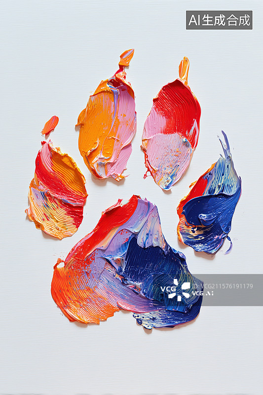 【AI数字艺术】白背景彩色油画动物足印手绘狗狗足迹厚涂插画图片素材