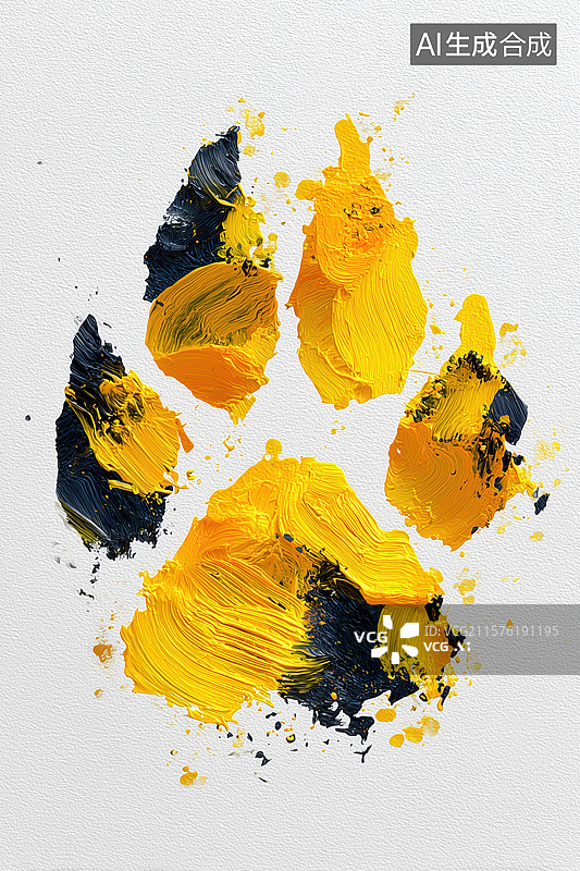【AI数字艺术】白背景彩色油画动物足印手绘狗狗足迹厚涂插画图片素材