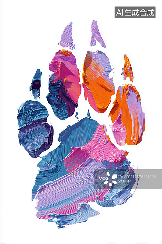 【AI数字艺术】白背景彩色油画动物足印手绘狗狗足迹厚涂插画图片素材