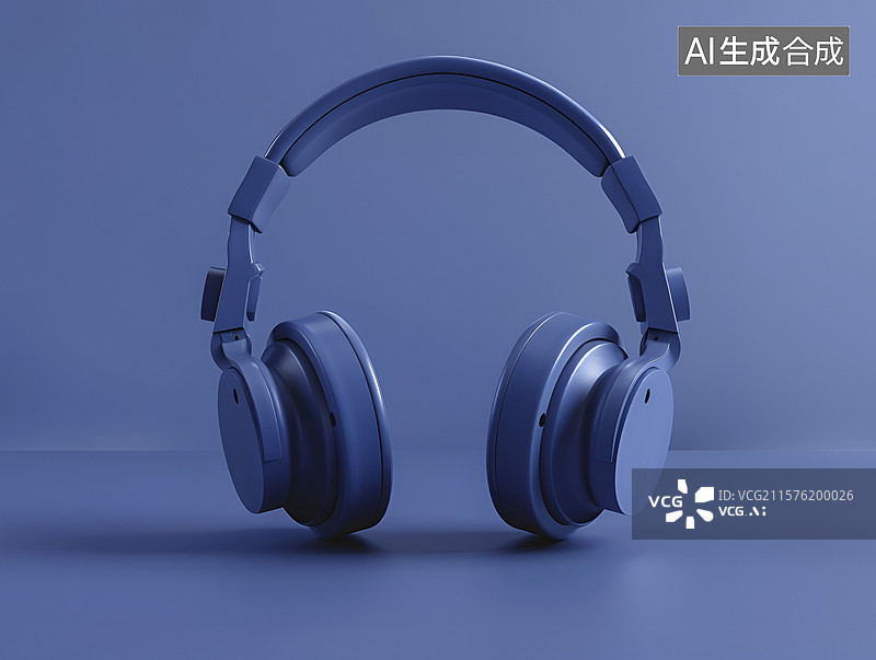 【AI数字艺术】蓝色背景上的头戴式耳机图像图片素材