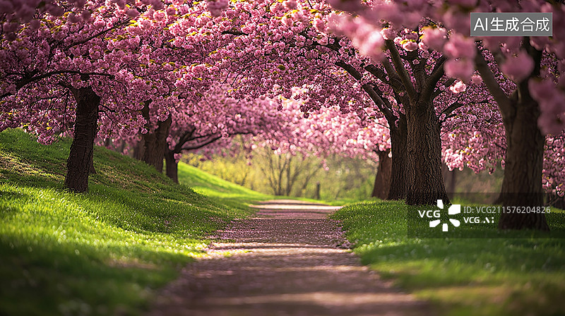 【AI数字艺术】樱花树下的浪漫小路图片素材