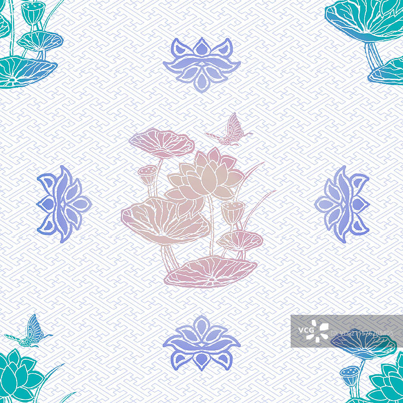 荷花中式风传统图案插画图片素材
