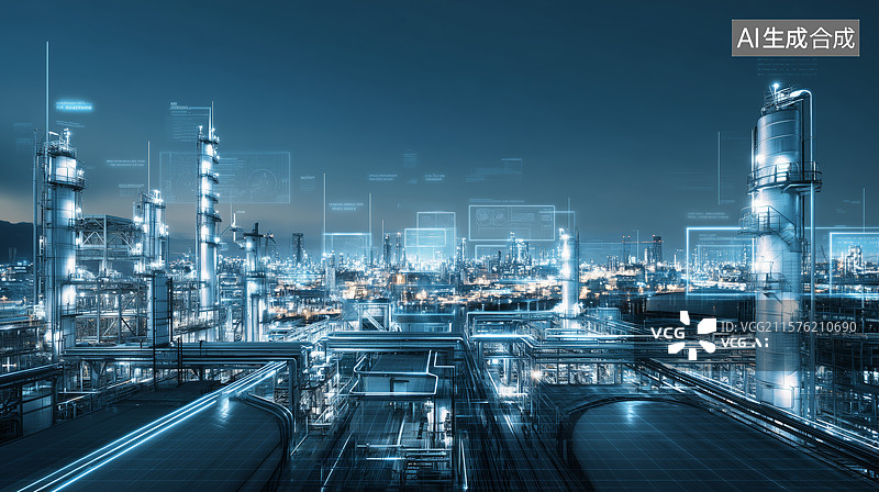 【AI数字艺术】夜景工业区的科技蓝图图片素材