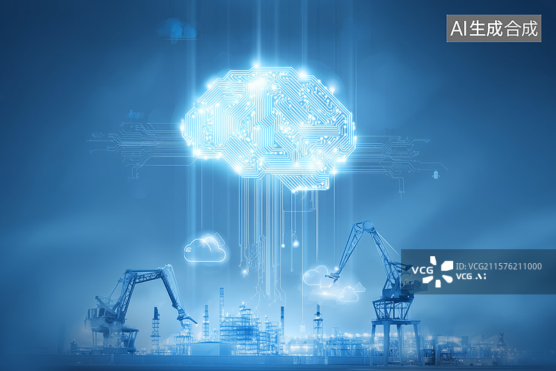 【AI数字艺术】科技大脑与工业机械的未来融合图片素材