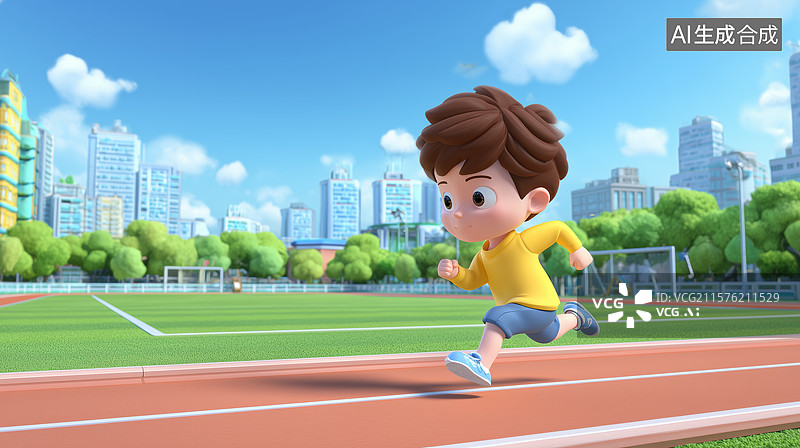 【AI数字艺术】小男孩在跑道上奔跑图片素材