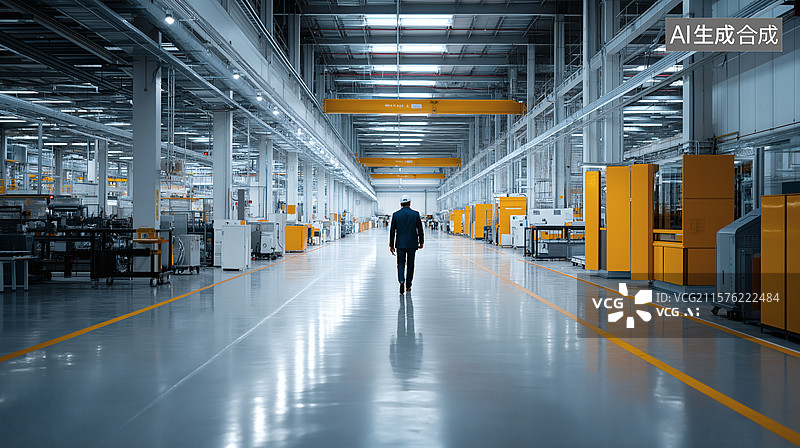 【AI数字艺术】现代化工厂车间全景图片素材