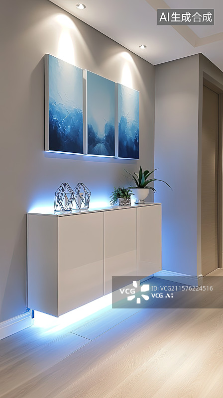 【AI数字艺术】白色简约现代玄关家居装饰设计图片素材