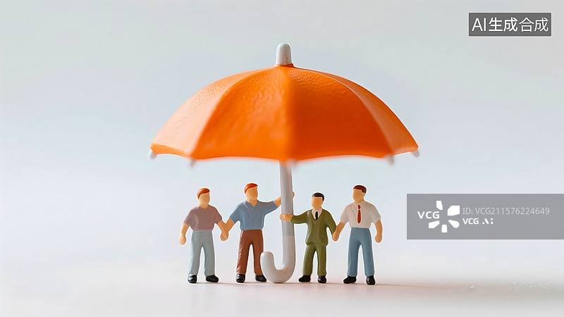 【AI数字艺术】雨伞，保险，微距小人，手牵手，风险，暴风雨，健康保健，安全图片素材