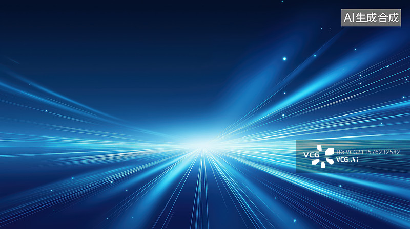 【AI数字艺术】蓝色光束汇聚的科技背景图片素材