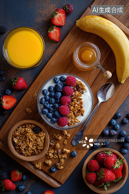 【AI数字艺术】健康早餐：酸奶水果与麦片图片素材