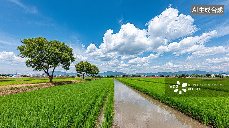 【AI数字艺术】美丽的夏季稻田风光图片素材