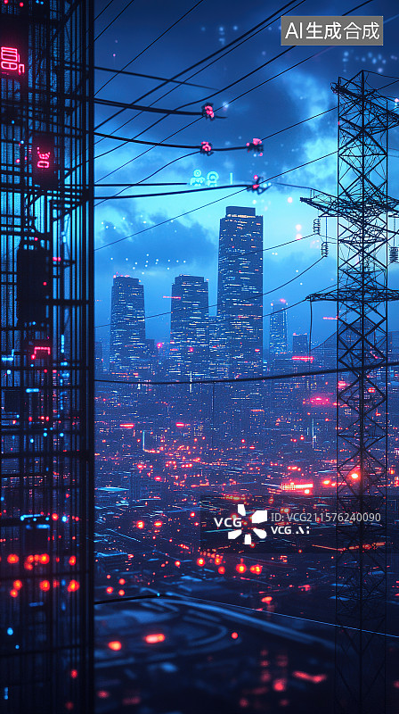 【AI数字艺术】电力调度中心AI人工智能精准分析数据合理调配电力图片素材