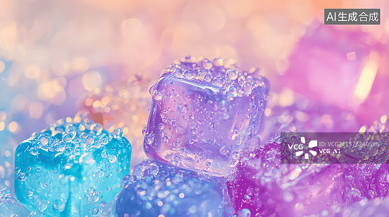 【AI数字艺术】夏天彩色冰块冰沙冷饮多巴胺大暑节气海报图片素材