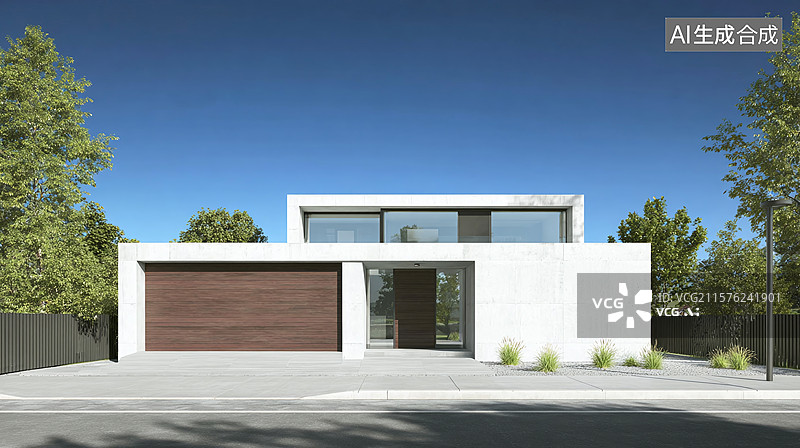 【AI数字艺术】现代简洁风格别墅，汽车广告背景图图片素材