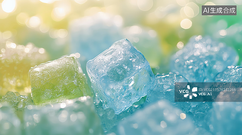 【AI数字艺术】夏天彩色冰块青柠莫吉托冰沙大暑节气海报图片素材