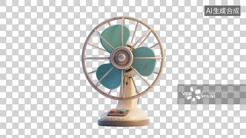 【AI数字艺术】怀旧复古电风扇3D卡通插画透明元素创意复古设计节气小暑夏天炎热杂志封面、书籍插图和商业广告图片素材