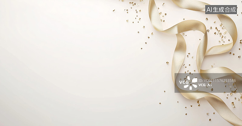 【AI数字艺术】金色丝带与闪光点缀的简洁背景图片素材