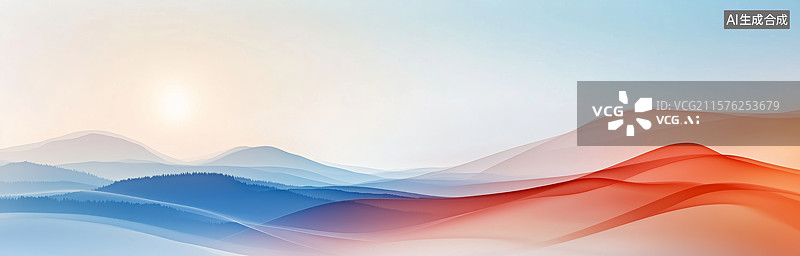 【AI数字艺术】渐变色彩的抽象波浪景观图片素材