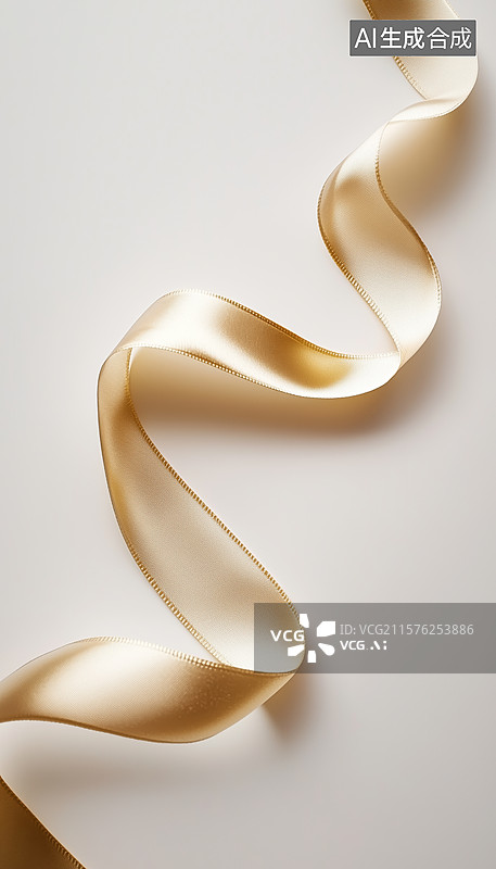 【AI数字艺术】金色丝带在浅色背景上的优雅曲线图片素材