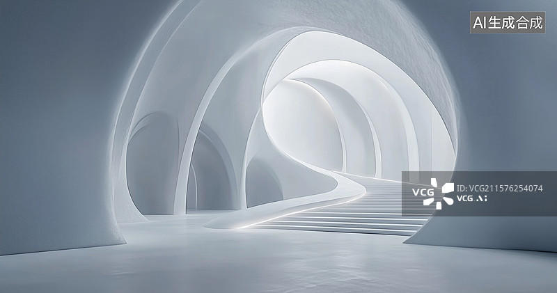 【AI数字艺术】未来感白色曲线走廊图片素材