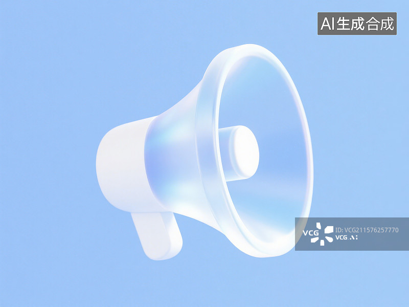 【AI数字艺术】3D渲染蓝白色透明磨砂质感扩音器喇叭图标图片素材