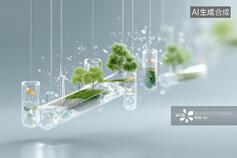 【AI数字艺术】​​悬浮试管生态微景观设计​​图片素材