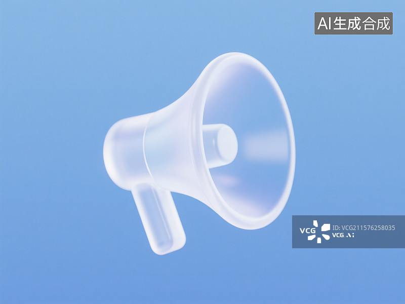 【AI数字艺术】3D渲染蓝白色透明磨砂质感扩音器喇叭图标图片素材