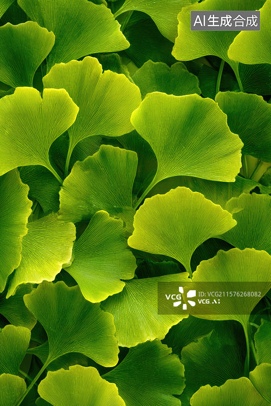【AI数字艺术】绿色银杏叶叶片铺成的背景图片素材