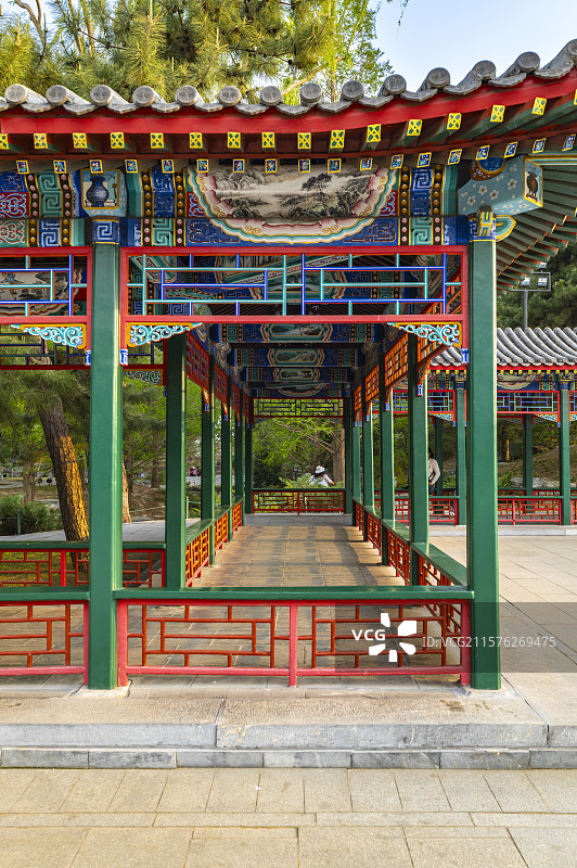北京中山公园古建筑亭子长廊图片素材
