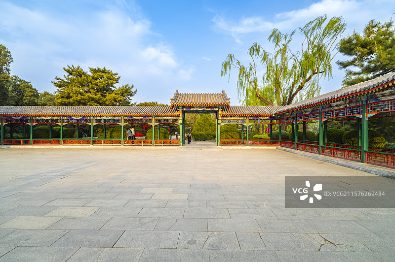 北京中山公园古建筑亭子长廊图片素材