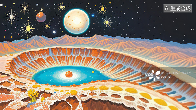 【AI数字艺术】宇宙景观中的神秘陨石坑图片素材