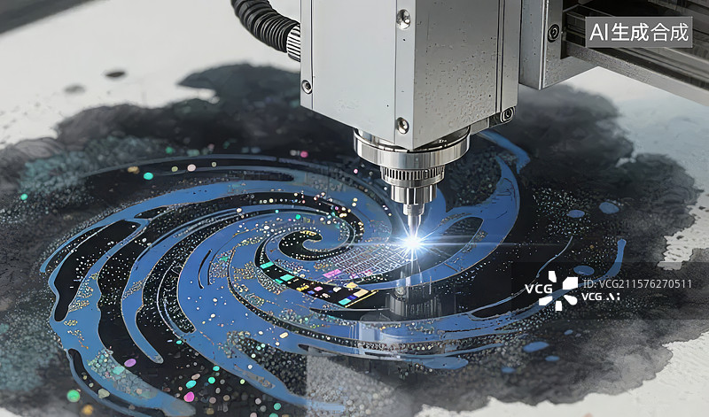 【AI数字艺术】激光雕刻机在艺术作品上进行精细加工图片素材