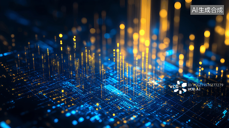 【AI数字艺术】智慧城市数字化全息粒子柱状图商务科技蓝色背景图片素材