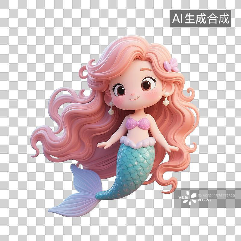 【AI数字艺术】3D渲染，可爱的卡通美人鱼，免抠元素图片素材