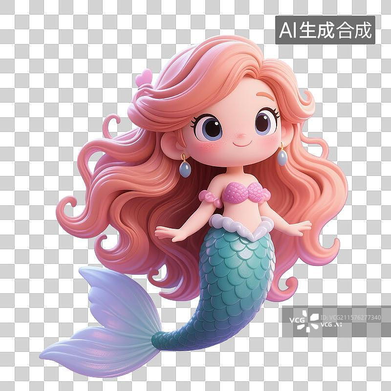 【AI数字艺术】3D渲染，可爱的卡通美人鱼，免抠元素图片素材