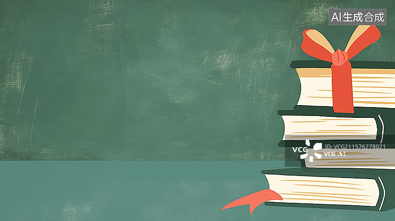 【AI数字艺术】黑板与书籍，教师节海报图片素材
