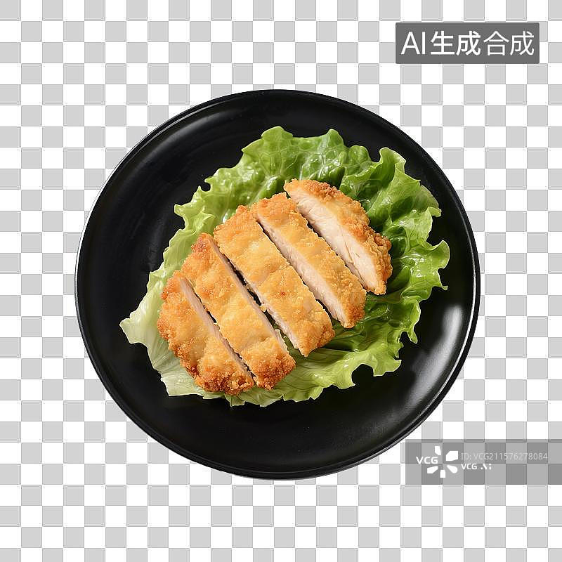 【AI数字艺术】盘子里的炸猪排，炸鸡排，猪扒，鸡排，特写图片素材