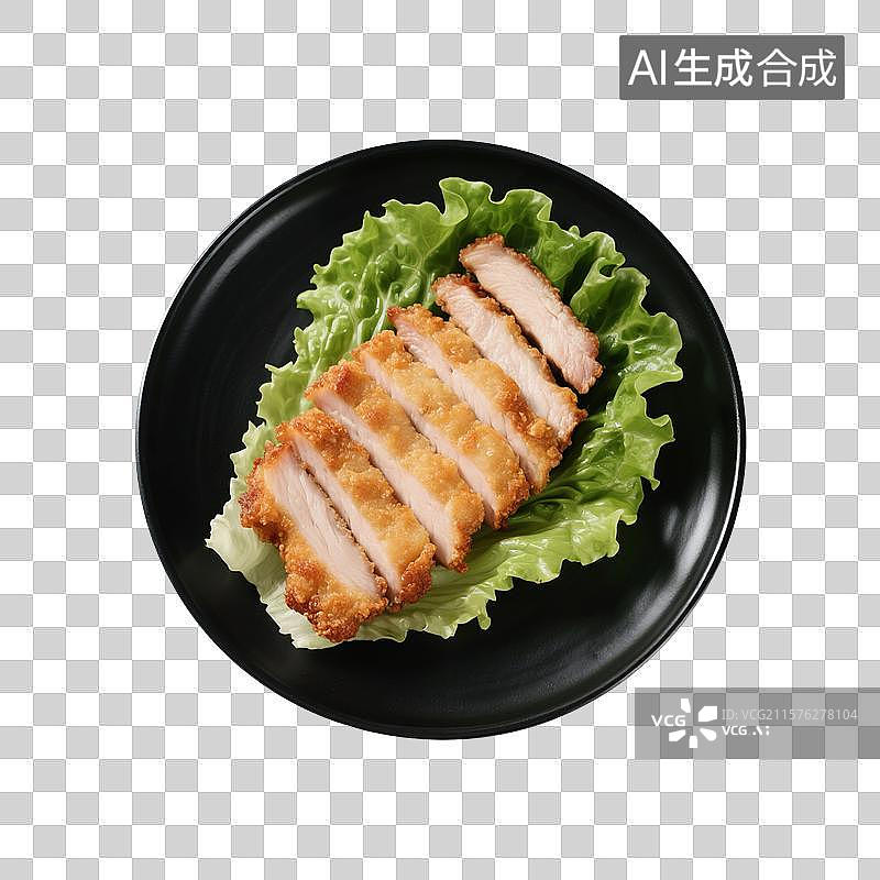 【AI数字艺术】盘子里的炸猪排，炸鸡排，猪扒，鸡排，特写图片素材