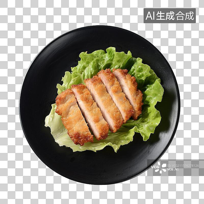 【AI数字艺术】盘子里的炸猪排，炸鸡排，猪扒，鸡排，特写图片素材