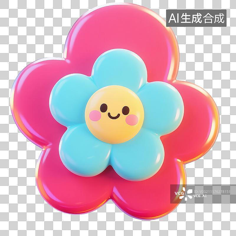 【AI数字艺术】3D渲染，炫彩粉色渐变色激光镭射卡通花朵，可爱的珠光花朵，萌系，治愈系，免抠元素图片素材