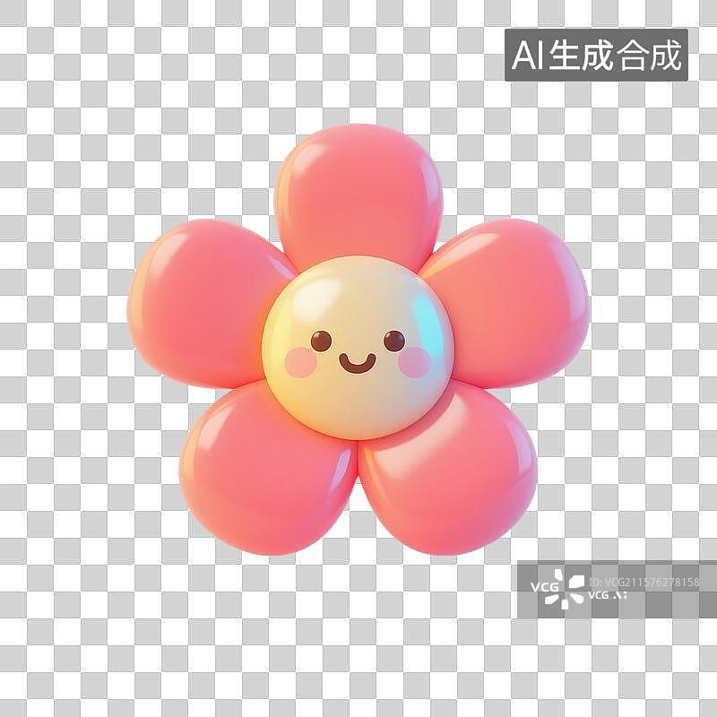 【AI数字艺术】3D渲染，炫彩粉色渐变色激光镭射卡通花朵，可爱的珠光花朵，萌系，治愈系，免抠元素图片素材