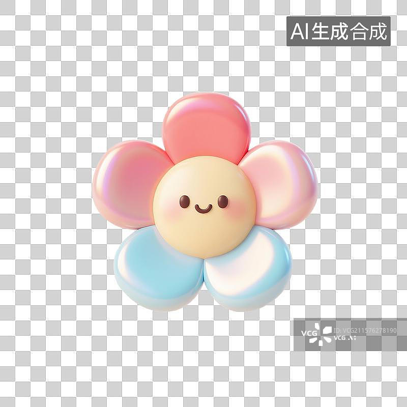 【AI数字艺术】3D渲染，炫彩粉色渐变色激光镭射卡通花朵，可爱的珠光花朵，萌系，治愈系，免抠元素图片素材